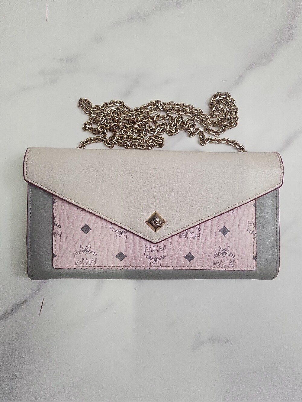 Authentic 2-tone MCM Long Bifold Wallet On Chain